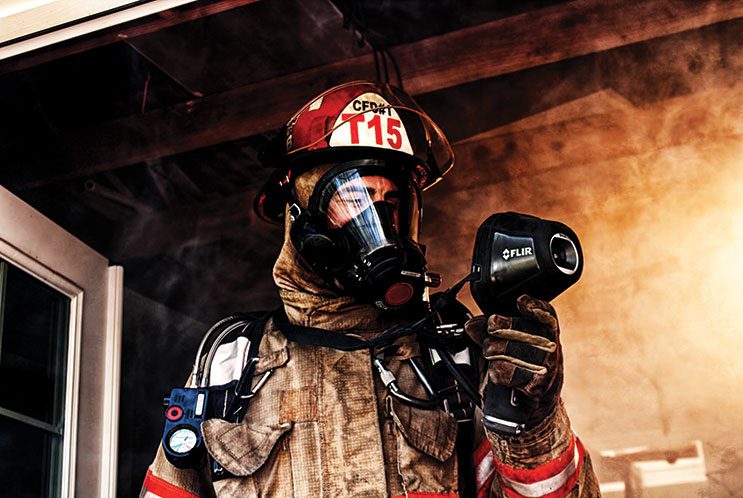 FLIR K55 thermal imaging camera being used by US firefighter